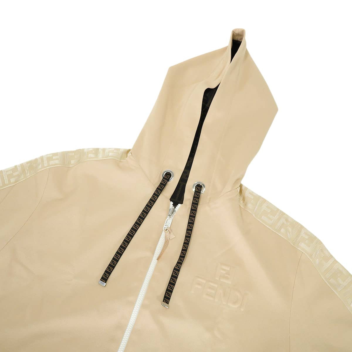 2021SS FENDI Hooded sweatshirt Reversible zip-up hoodie logo Zucca pattern Beige Polyester/Cotton #L Silver HW FAF142AGM7[EXCELLENT][Authentic]