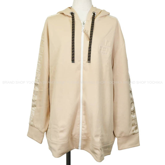 2021SS FENDI Hooded sweatshirt Reversible zip-up hoodie logo Zucca pattern Beige Polyester/Cotton #L Silver HW FAF142AGM7[EXCELLENT][Authentic]