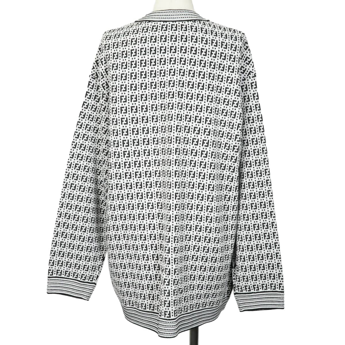 2021SS FENDI Cardigan Knit Zucca pattern Blanc (White)/Noir (Black) Reyon/Polyester/Nylon #44 FZC869 AF4U[EXCELLENT][Authentic]