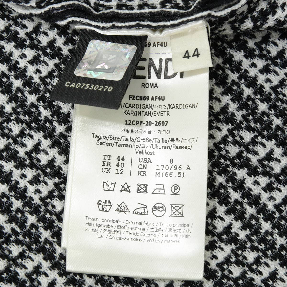 2021SS FENDI Cardigan Knit Zucca pattern Blanc (White)/Noir (Black) Reyon/Polyester/Nylon #44 FZC869 AF4U[EXCELLENT][Authentic]