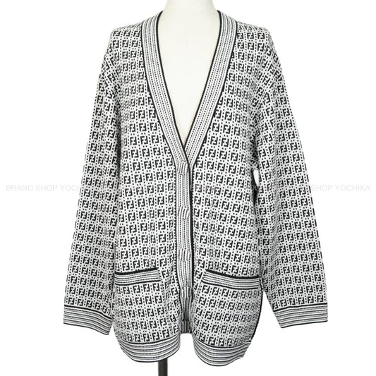 2021SS FENDI Cardigan Knit Zucca pattern Blanc (White)/Noir (Black) Reyon/Polyester/Nylon #44 FZC869 AF4U[EXCELLENT][Authentic]