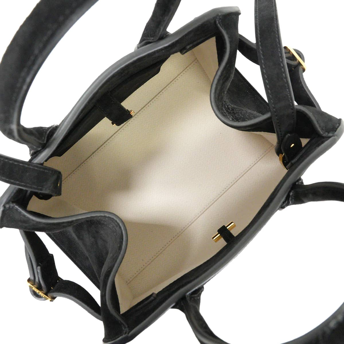 The Row Handbag Soft Margaux 10 Noir (Black) suede Gold HW W1190[EXCELLENT][Authentic]