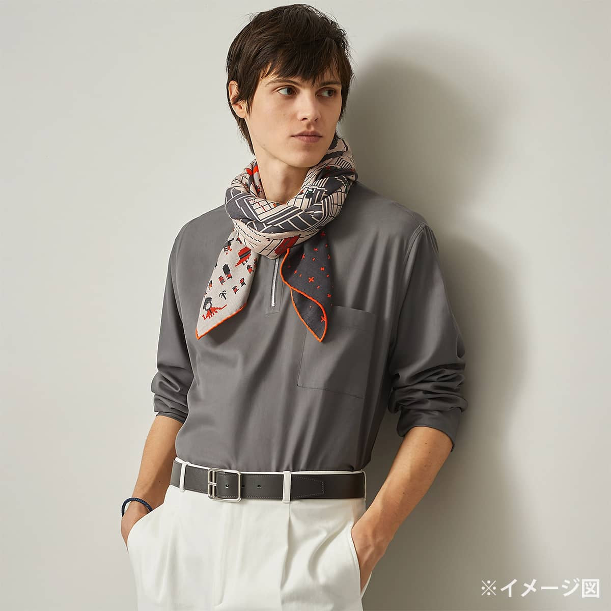 2024AW HERMES scarf Carre H 100 Fauvre Party Naturel/Taupe/Orange Cashmere/Silk H103808T 01[EXCELLENT][Authentic]