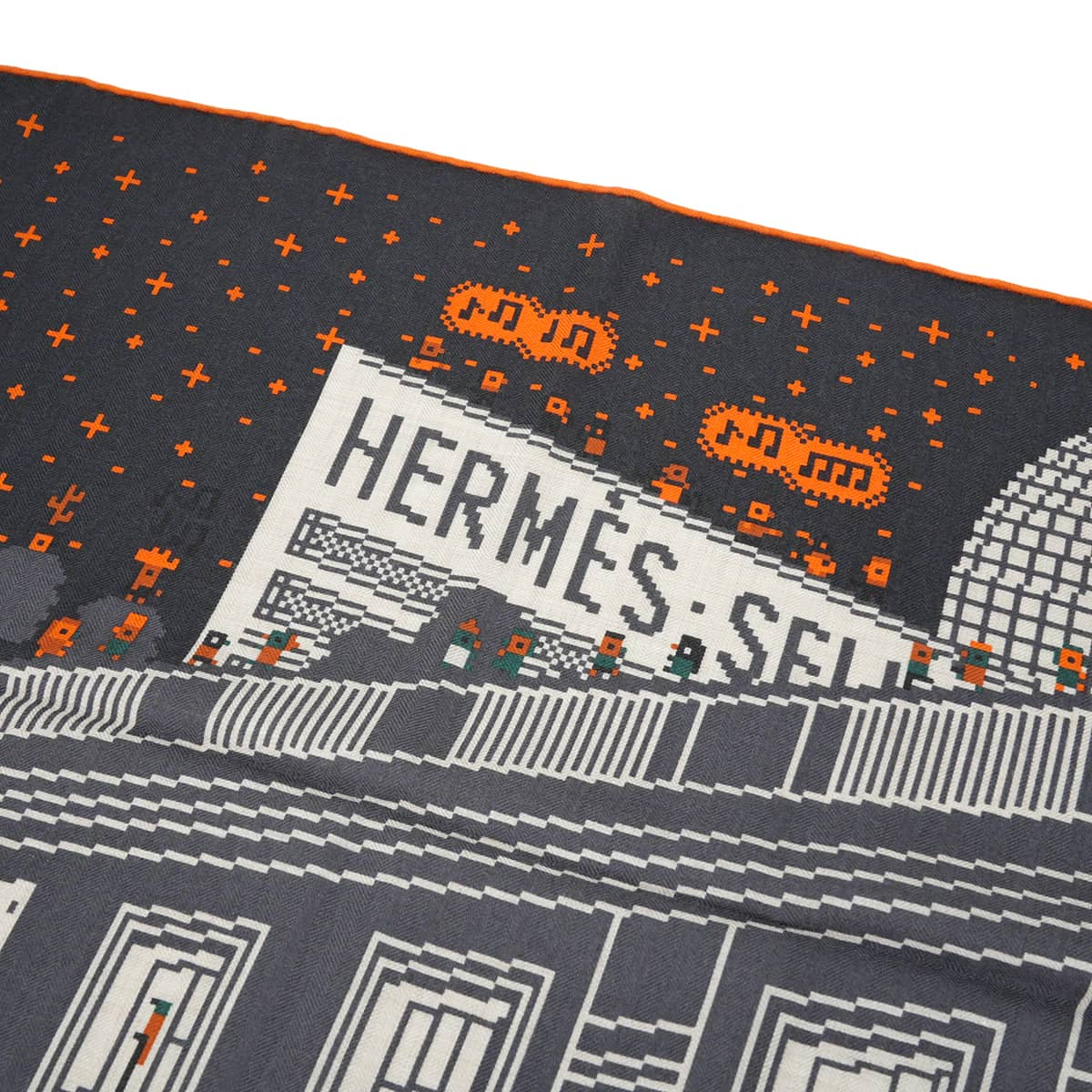 2024AW HERMES scarf Carre H 100 Fauvre Party Naturel/Taupe/Orange Cashmere/Silk H103808T 01[EXCELLENT][Authentic]