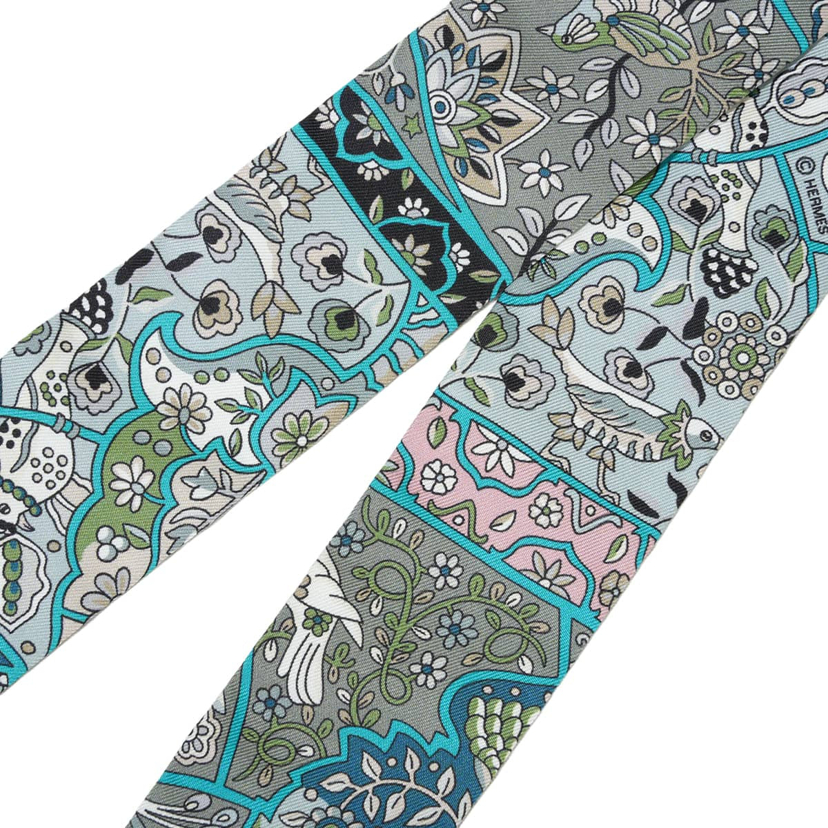 2016SS HERMES scarf Twilly Flowers bloom birds of the countryCanard/Grease/View Silk100%[EXCELLENT][Authentic]