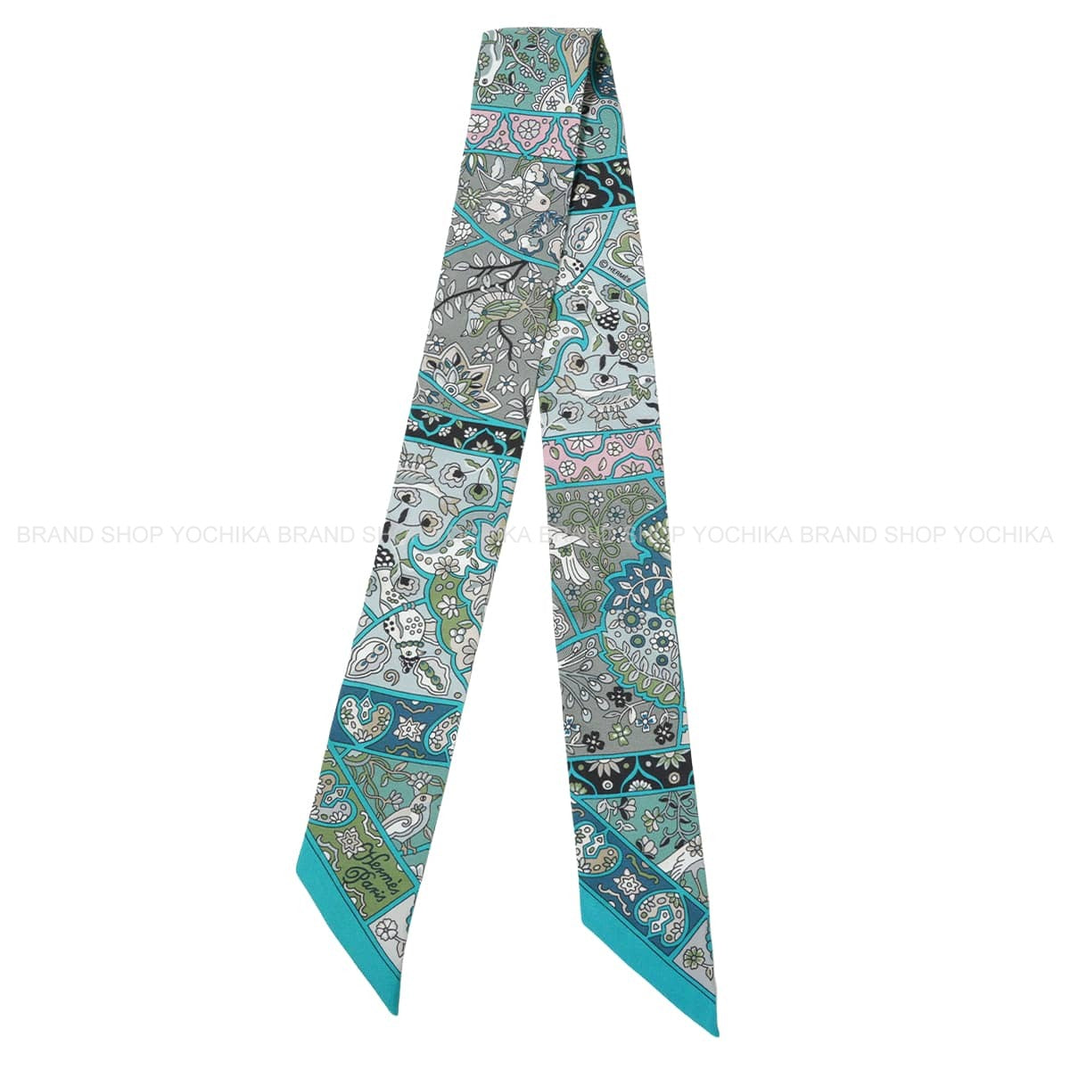 2016SS HERMES scarf Twilly Flowers bloom birds of the countryCanard/Grease/View Silk100%[EXCELLENT][Authentic]