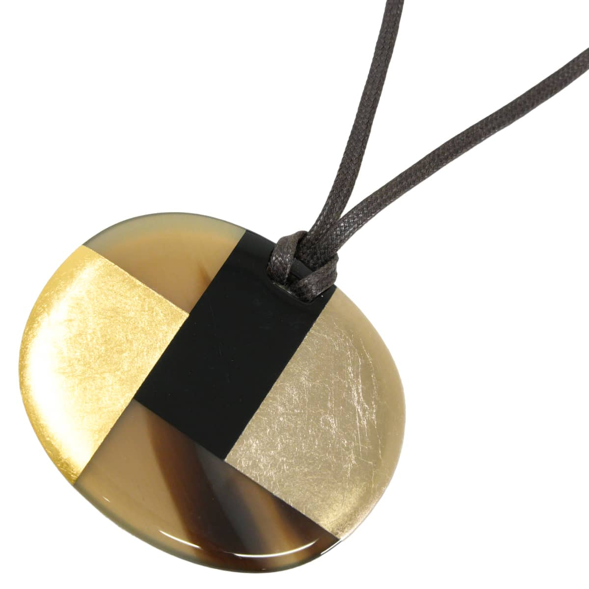 [Pre-loved] HERMES necklace Color Block Pendant Naturel/Noir (Black)/Gold Buffalo Horn[LIKE NEW][Authentic]