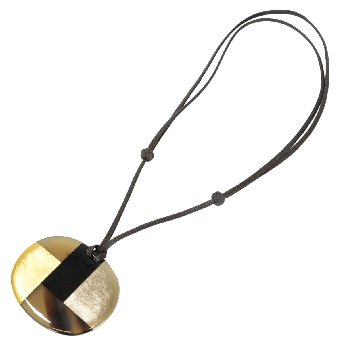 [Pre-loved] HERMES necklace Color Block Pendant Naturel/Noir (Black)/Gold Buffalo Horn[LIKE NEW][Authentic]