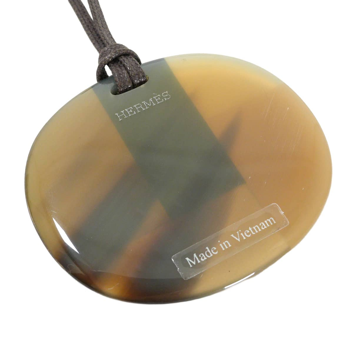 [Pre-loved] HERMES necklace Color Block Pendant Naturel/Noir (Black)/Gold Buffalo Horn[LIKE NEW][Authentic]