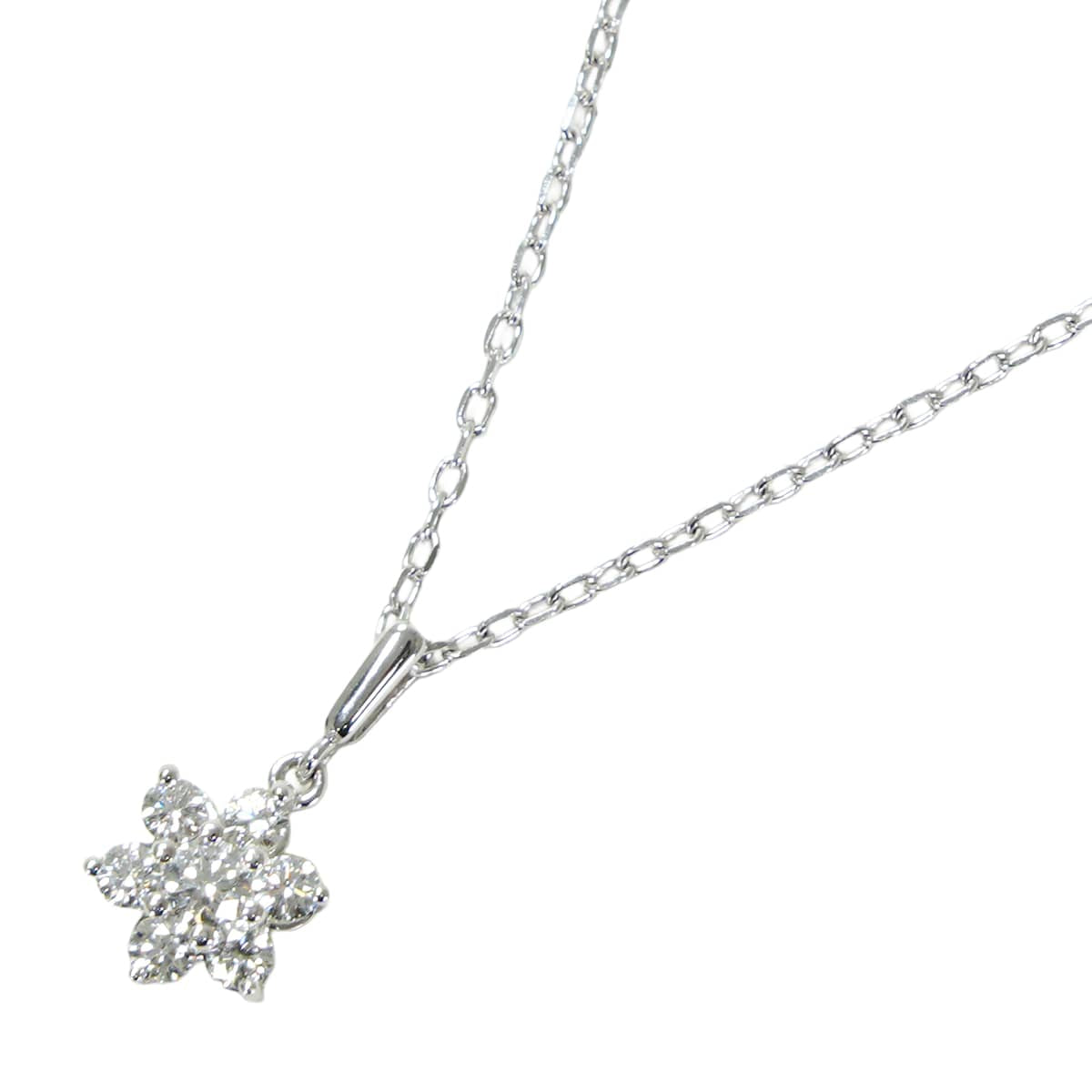 [Pre-loved] MIKIMOTO necklace Pendant Flower Silver K18WG/Diamond[LIKE NEW][Authentic]
