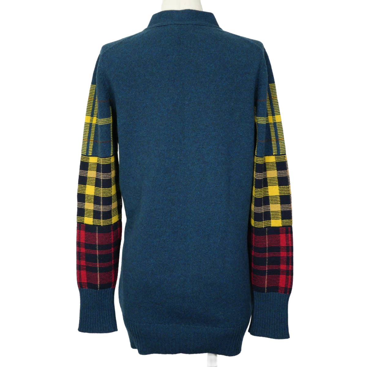 2013AW CHANEL Cardigan Long-sleeved camellia and COCO Mark buttons check pattern Blue/Multicolor Cashmere #38 P46516[EXCELLENT][Authentic]