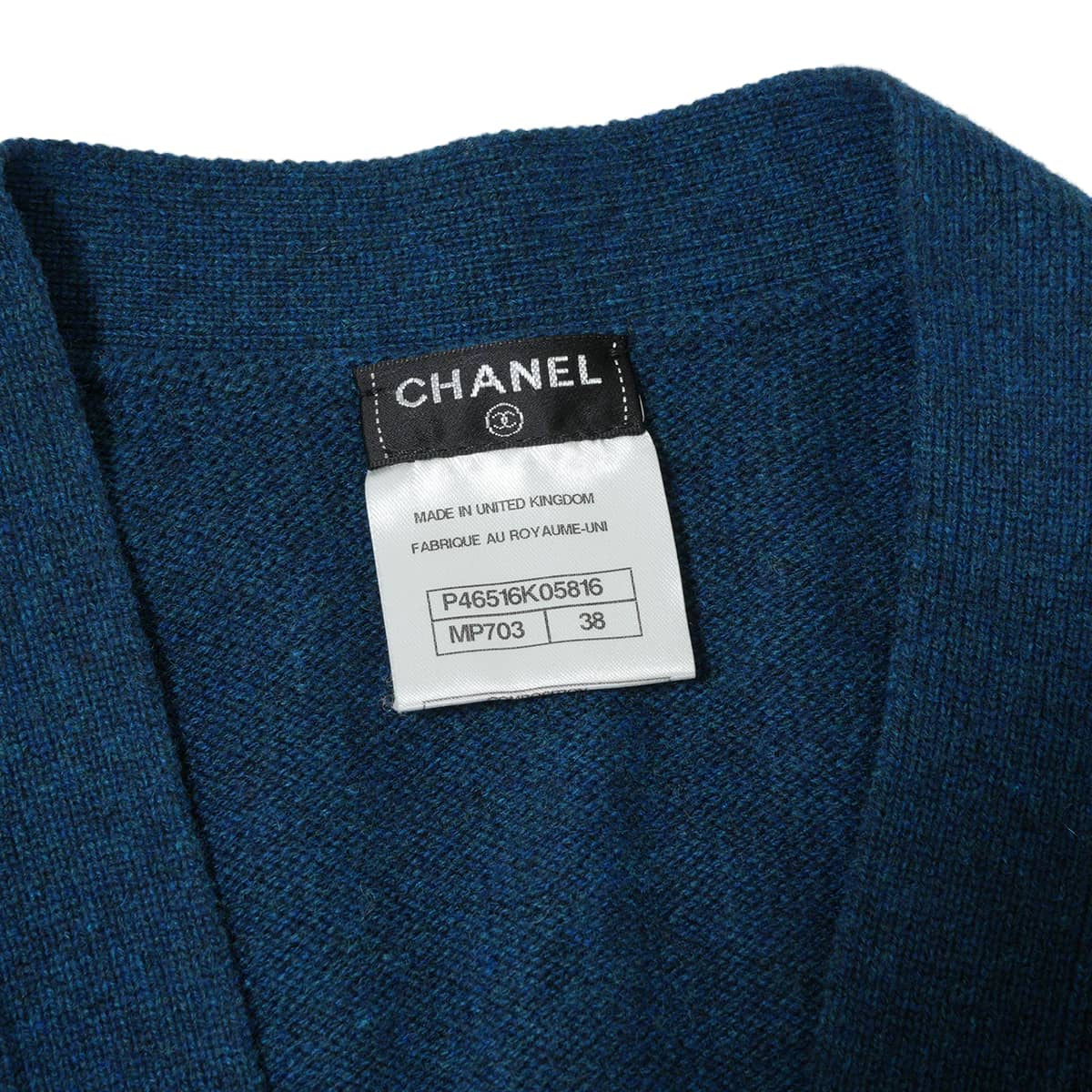 2013AW CHANEL Cardigan Long-sleeved camellia and COCO Mark buttons check pattern Blue/Multicolor Cashmere #38 P46516[EXCELLENT][Authentic]