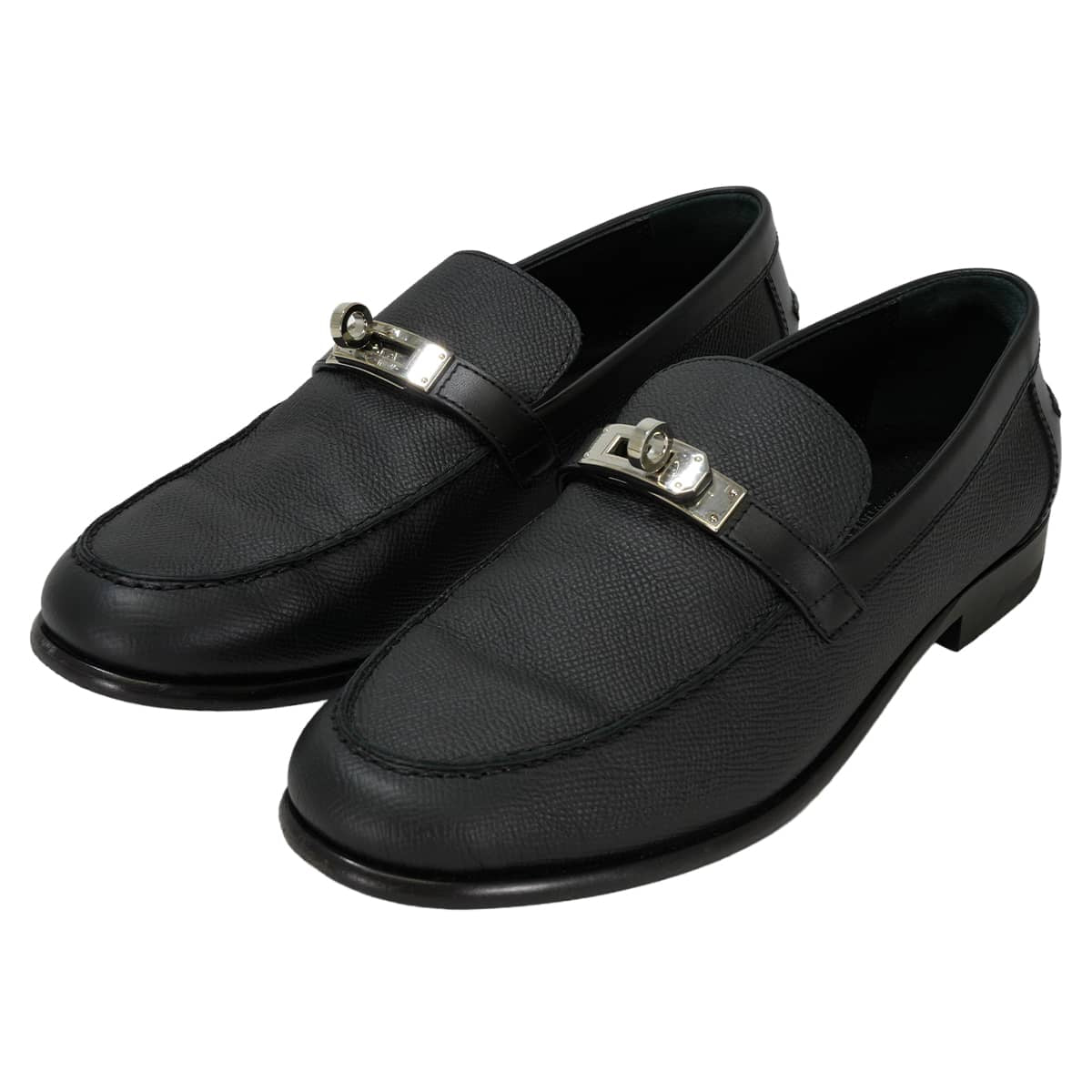 [Pre-loved] 2022AW HERMES loafers Moccasin Destin Noir (Black) Veau Epsom calf #37 Silver HW[LIKE NEW][Authentic]
