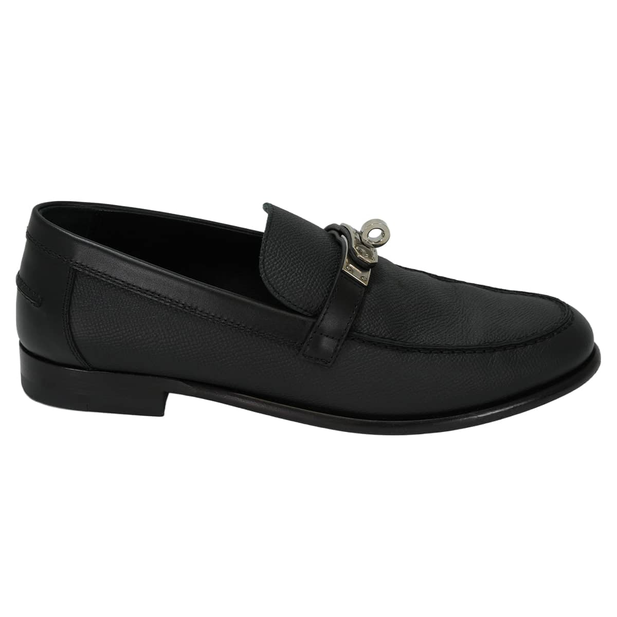 [Pre-loved] 2022AW HERMES loafers Moccasin Destin Noir (Black) Veau Epsom calf #37 Silver HW[LIKE NEW][Authentic]