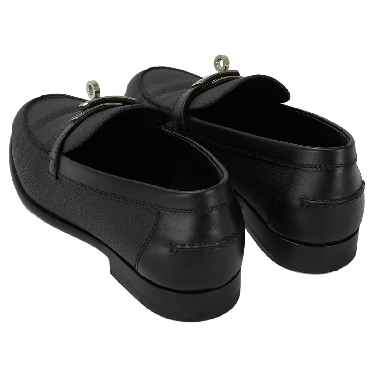 [Pre-loved] 2022AW HERMES loafers Moccasin Destin Noir (Black) Veau Epsom calf #37 Silver HW[LIKE NEW][Authentic]