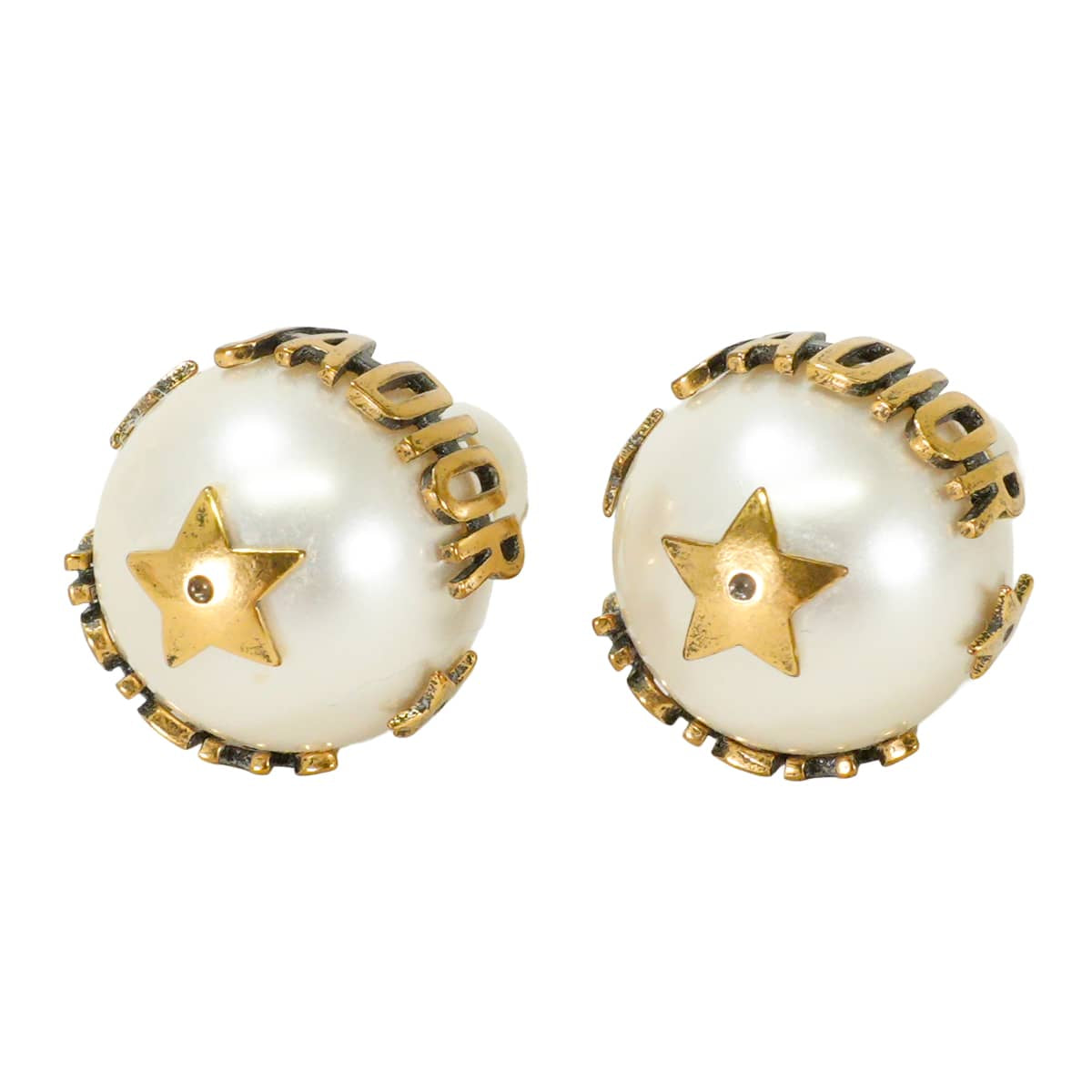 [Pre-loved] Dior pierced earring J'Adior Tribal Blanc (White)/Gold Resin Pearl/Metal Antique Gold HW[LIKE NEW][Authentic]