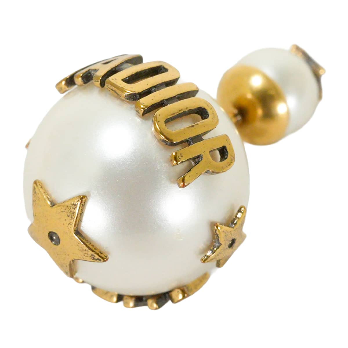 [Pre-loved] Dior pierced earring J'Adior Tribal Blanc (White)/Gold Resin Pearl/Metal Antique Gold HW[LIKE NEW][Authentic]