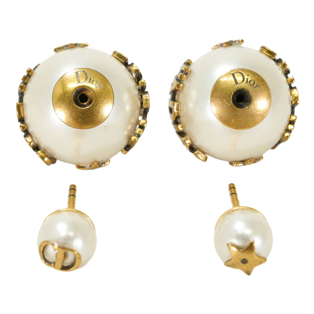 [Pre-loved] Dior pierced earring J'Adior Tribal Blanc (White)/Gold Resin Pearl/Metal Antique Gold HW[LIKE NEW][Authentic]
