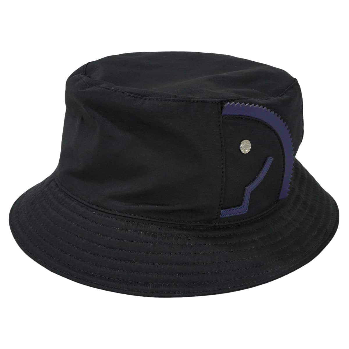 HERMES hat Elvis Cheval Bucket #59 Noir (Black)/Bleu Encre Cotton/Nylon/Cow Leather[EXCELLENT][Authentic]