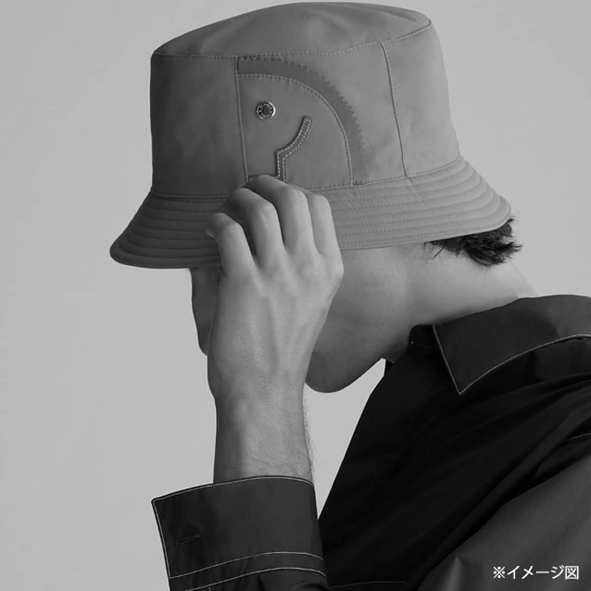 HERMES hat Elvis Cheval Bucket #59 Noir (Black)/Bleu Encre Cotton/Nylon/Cow Leather[EXCELLENT][Authentic]