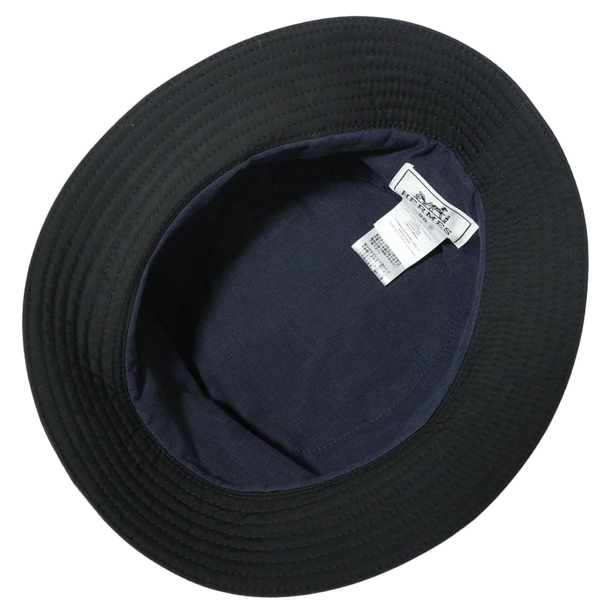 HERMES hat Elvis Cheval Bucket #59 Noir (Black)/Bleu Encre Cotton/Nylon/Cow Leather[EXCELLENT][Authentic]