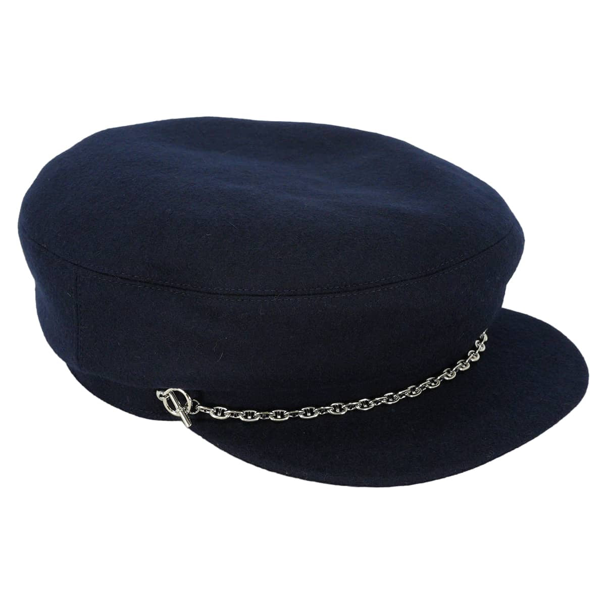 HERMES Casquette BELLE-ILE Chaine d'Ancre #59 Marine Cashmere/Silk/Reyon Silver HW[EXCELLENT][Authentic]