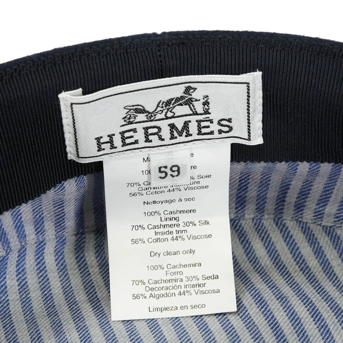 HERMES Casquette BELLE-ILE Chaine d'Ancre #59 Marine Cashmere/Silk/Reyon Silver HW[EXCELLENT][Authentic]