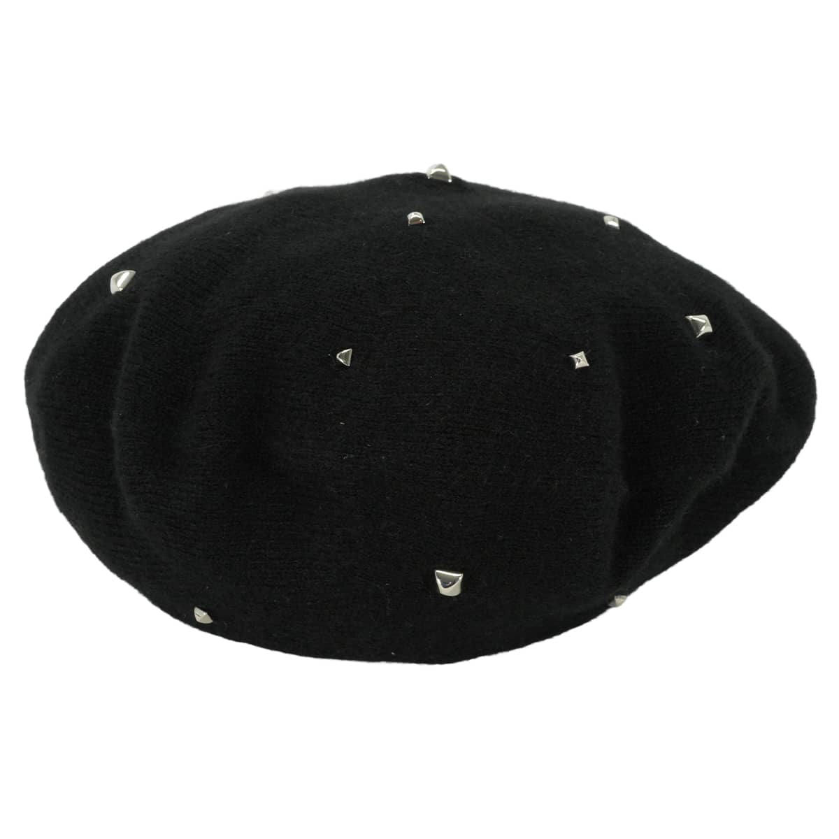 HERMES beret Darling Medor Studs #L Noir (Black) Cashmere polyamide Silver HW 212035N02[EXCELLENT][Authentic]