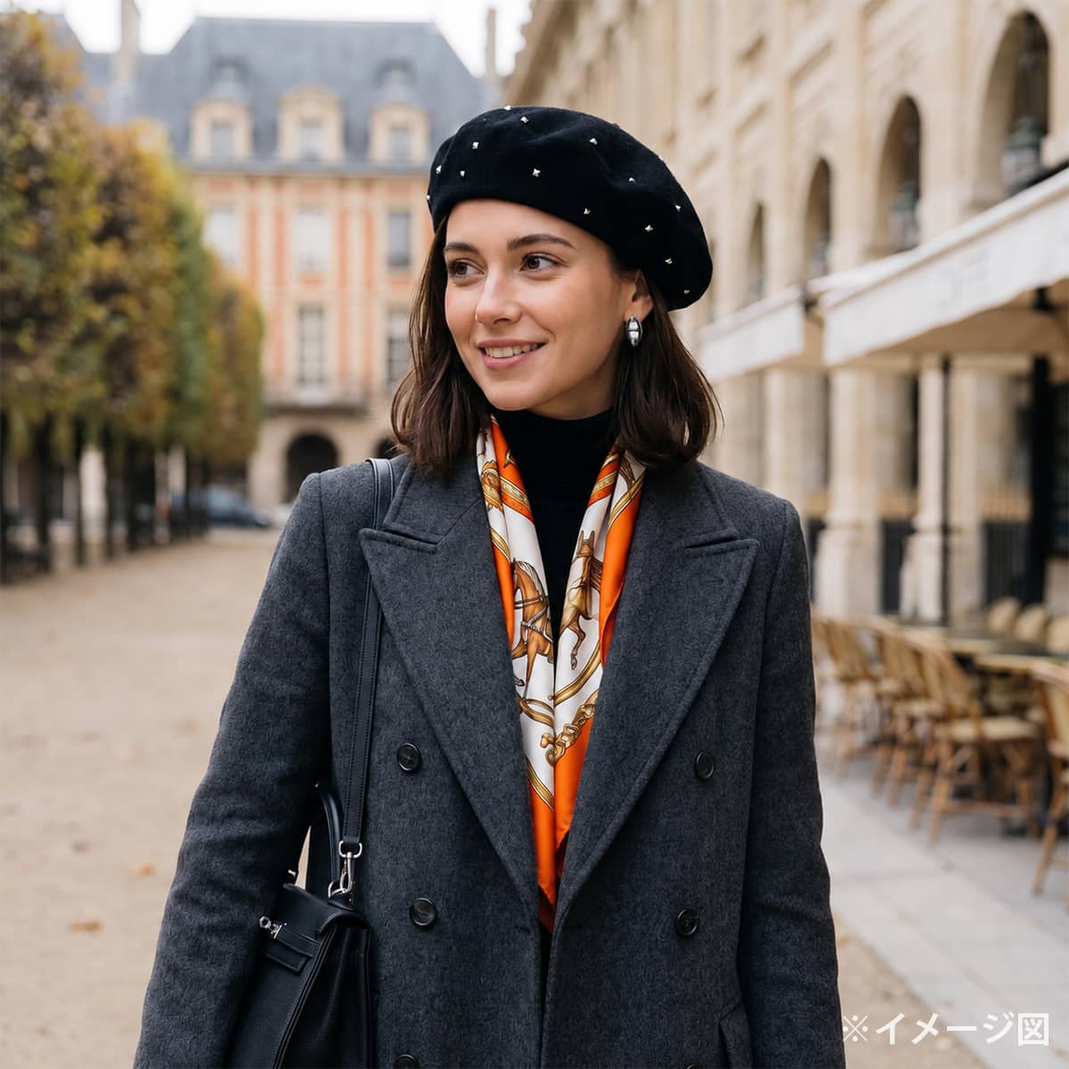 HERMES beret Darling Medor Studs #L Noir (Black) Cashmere polyamide Silver HW 212035N02[EXCELLENT][Authentic]