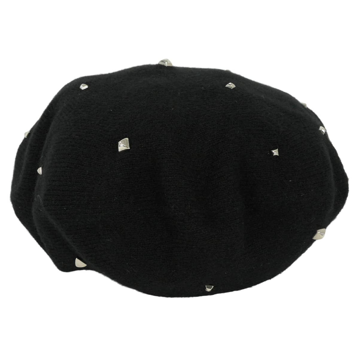 HERMES beret Darling Medor Studs #L Noir (Black) Cashmere polyamide Silver HW 212035N02[EXCELLENT][Authentic]