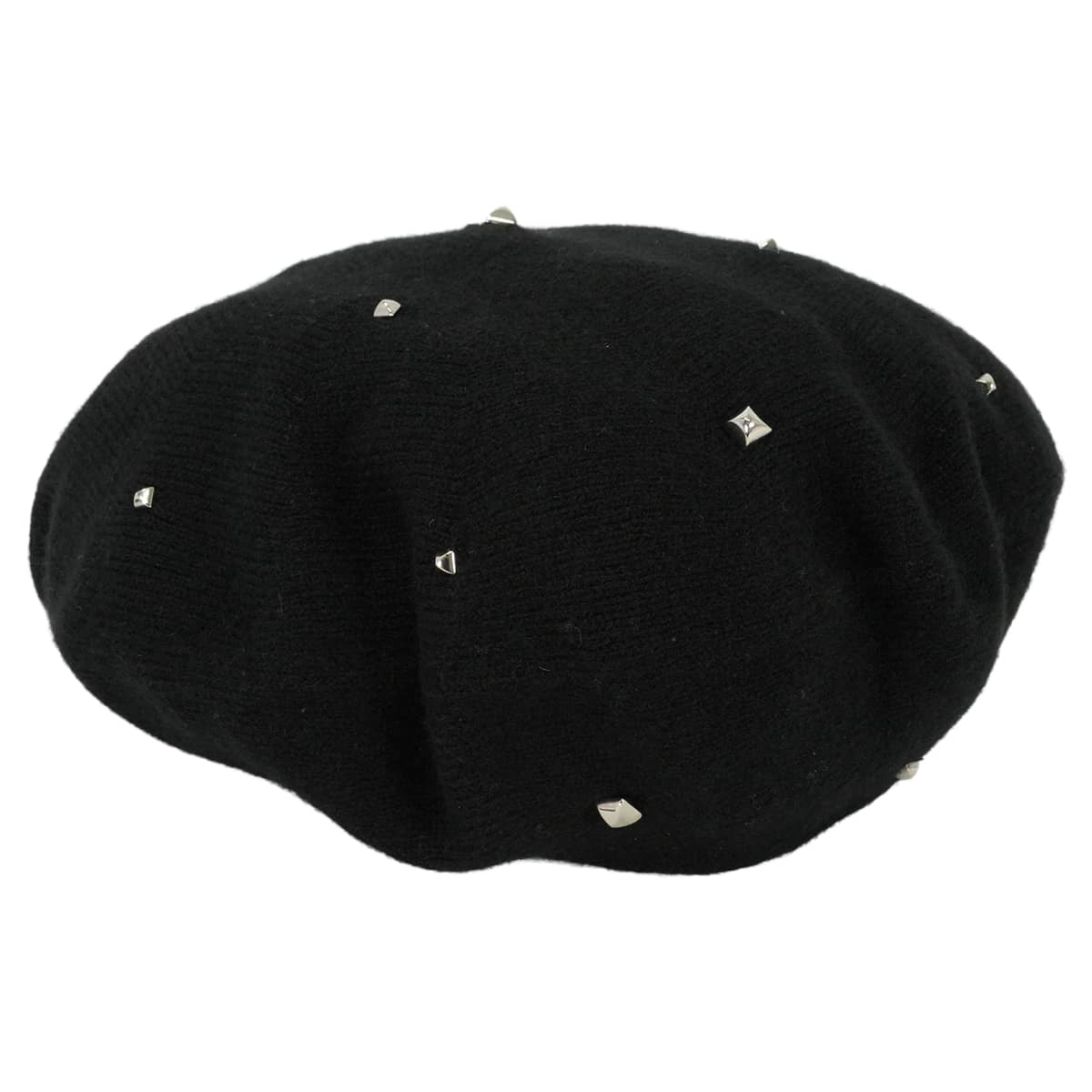 HERMES beret Darling Medor Studs #L Noir (Black) Cashmere polyamide Silver HW 212035N02[EXCELLENT][Authentic]