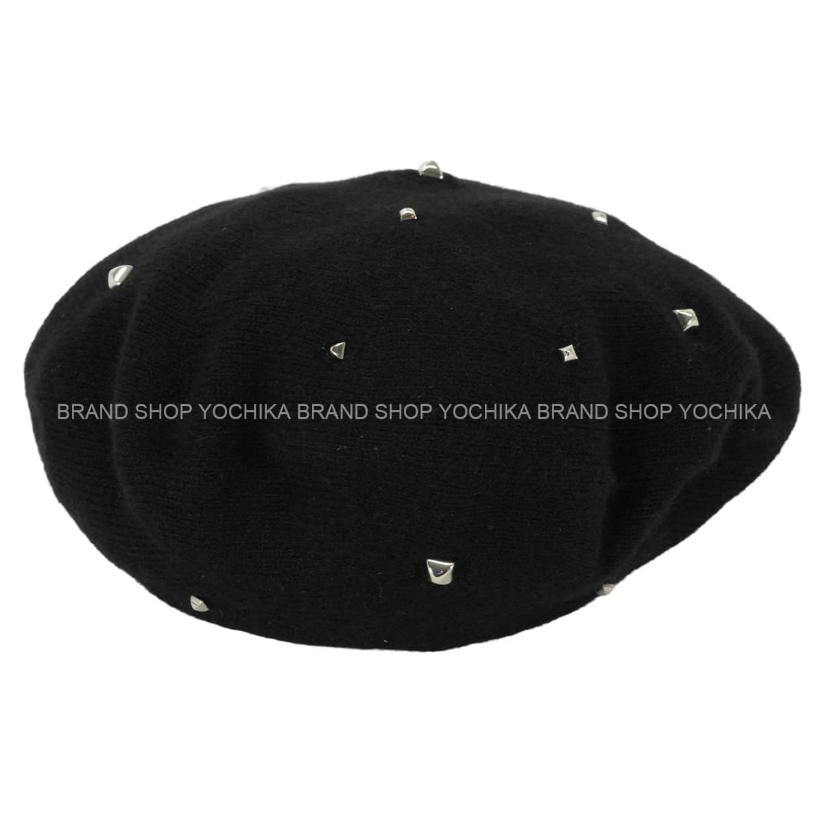 HERMES beret Darling Medor Studs #L Noir (Black) Cashmere polyamide Silver HW 212035N02[EXCELLENT][Authentic]