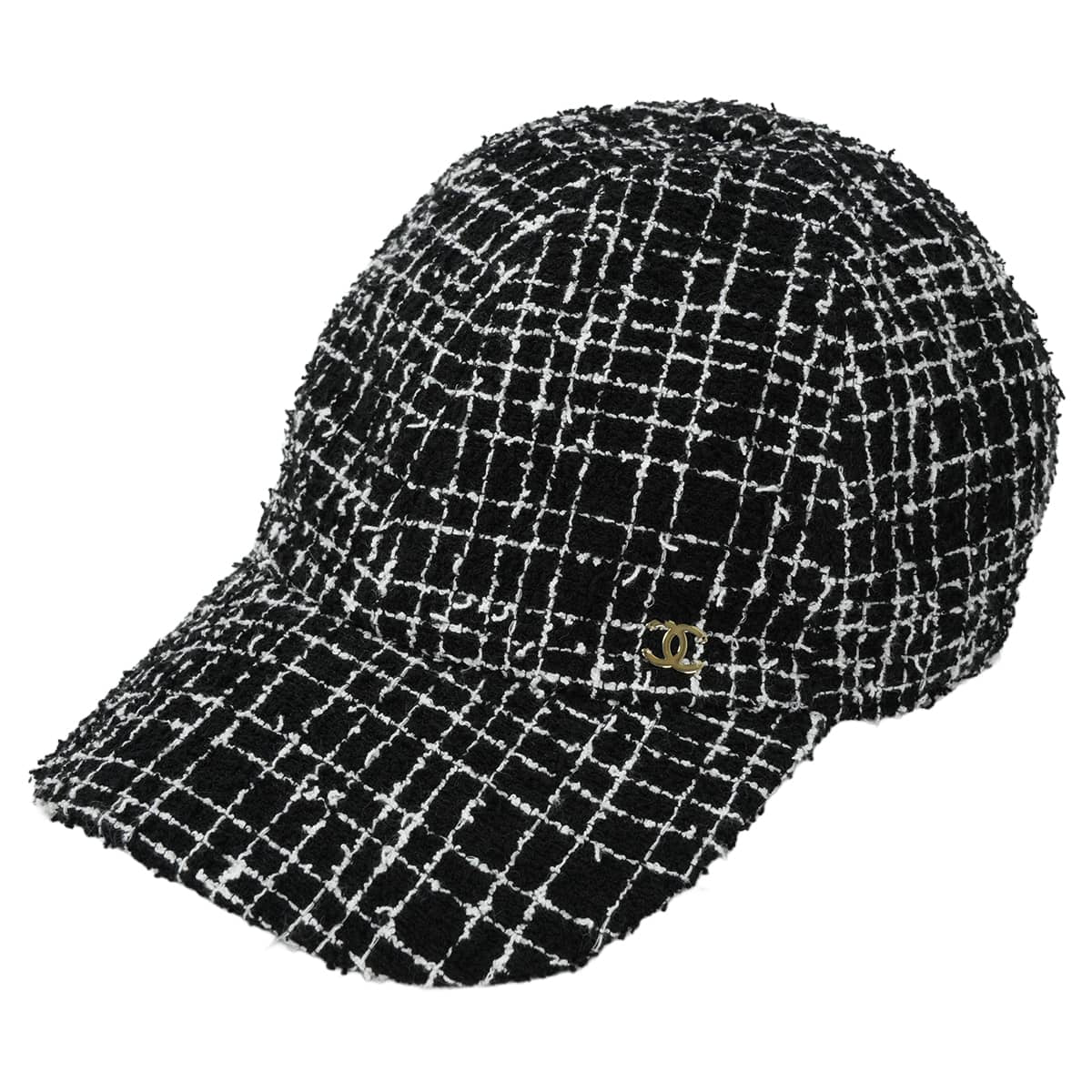2023AW CHANEL cap Hat base tweed COCO Mark #55 Noir (Black)/Blanc (White) Cotton polyamide AA9468[EXCELLENT][Authentic]