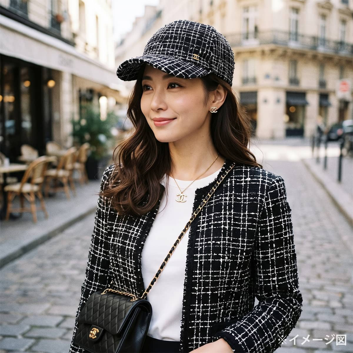 2023AW CHANEL cap Hat base tweed COCO Mark #55 Noir (Black)/Blanc (White) Cotton polyamide AA9468[EXCELLENT][Authentic]