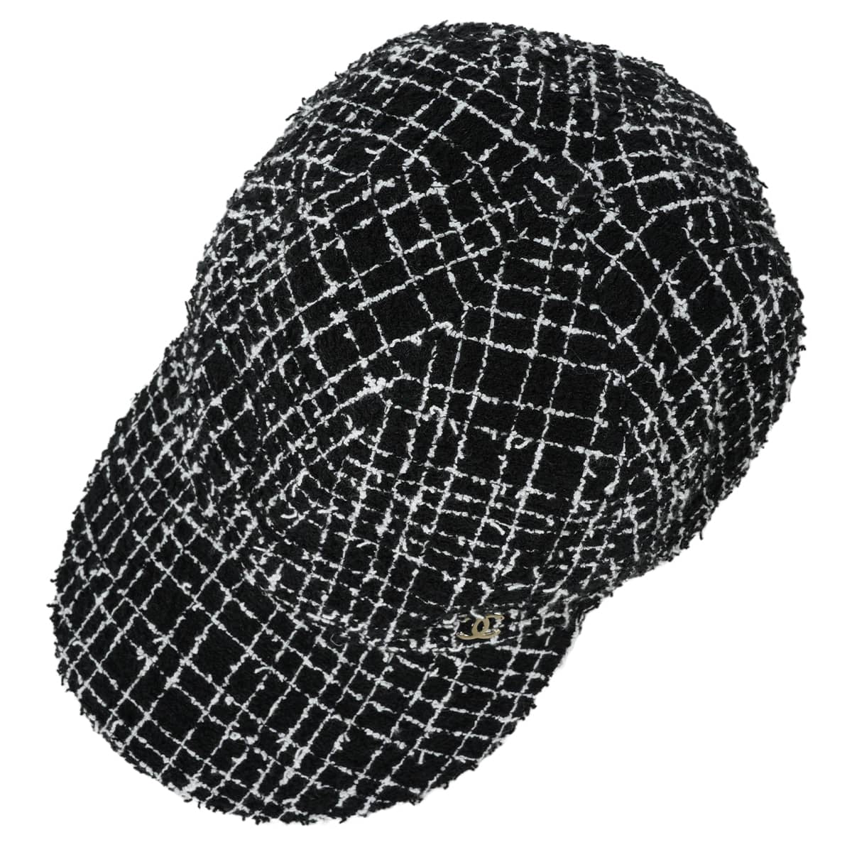 2023AW CHANEL cap Hat base tweed COCO Mark #55 Noir (Black)/Blanc (White) Cotton polyamide AA9468[EXCELLENT][Authentic]
