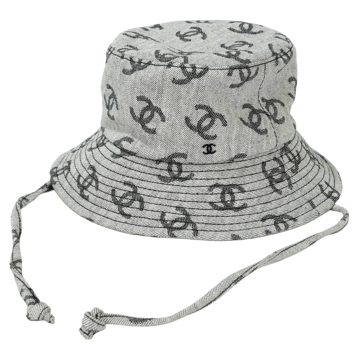 2022SS CHANEL hat Bucket hat logo denim fabric COCO Mark drawstring #M Grey Cotton AA8274[EXCELLENT][Authentic]