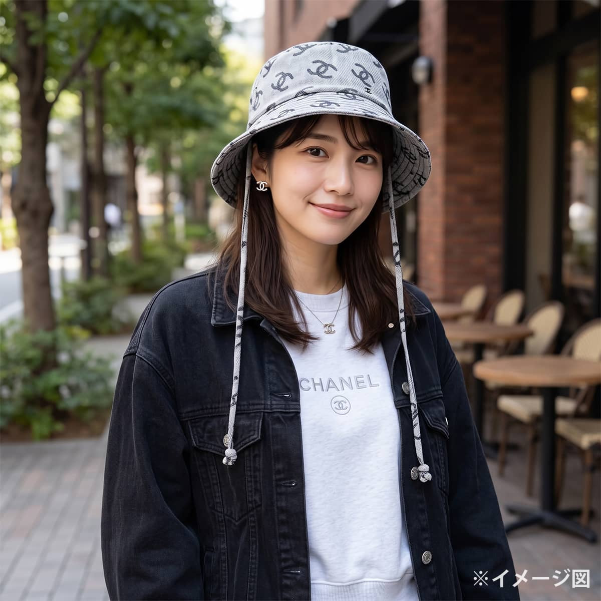 2022SS CHANEL hat Bucket hat logo denim fabric COCO Mark drawstring #M Grey Cotton AA8274[EXCELLENT][Authentic]