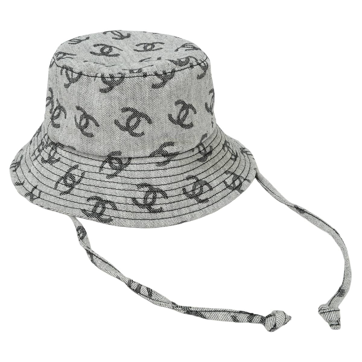2022SS CHANEL hat Bucket hat logo denim fabric COCO Mark drawstring #M Grey Cotton AA8274[EXCELLENT][Authentic]