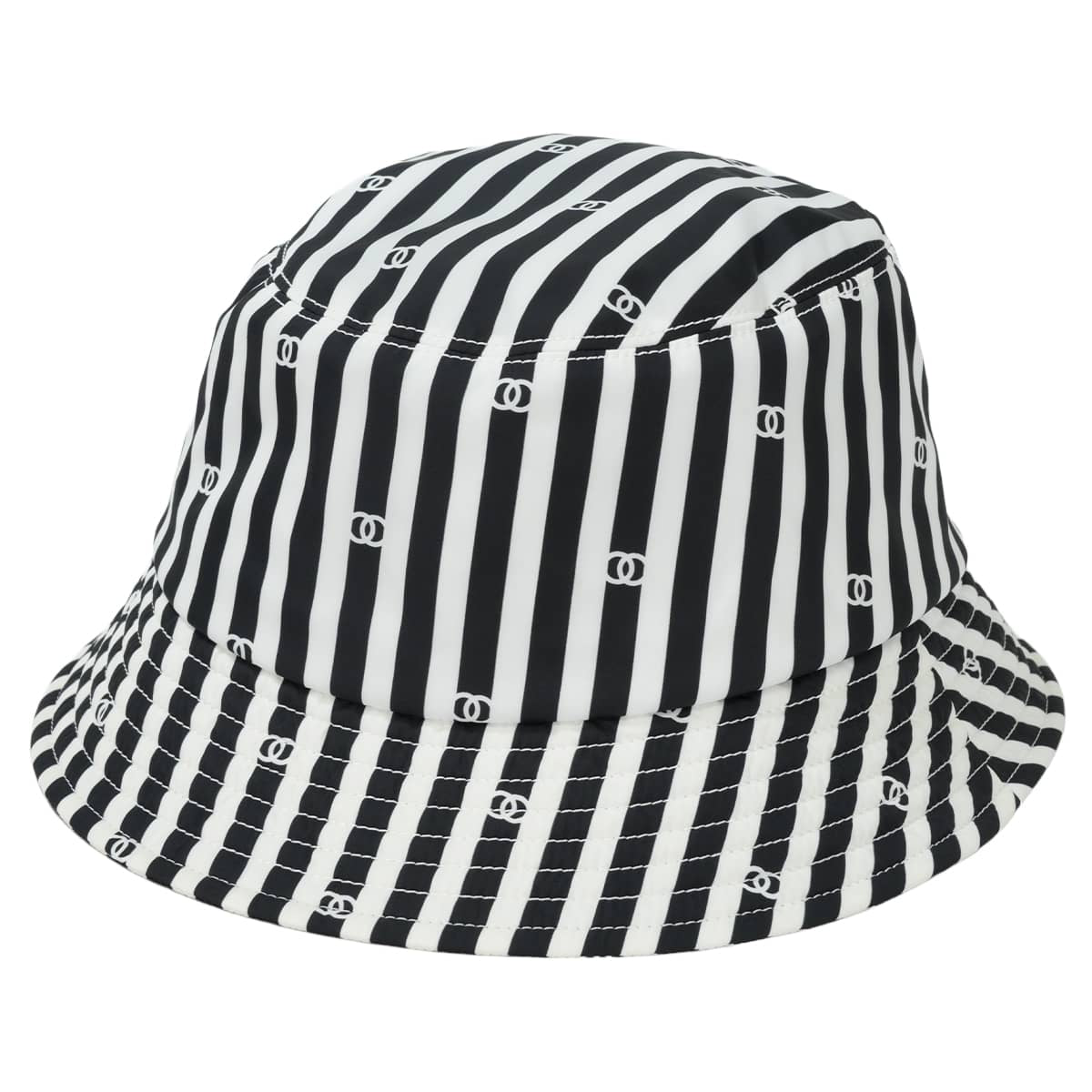 2024SS CHANEL hat Bucket hat COCO Beach striped #L Noir (Black)/Blanc (White) Nylon/Cotton AA9874[EXCELLENT][Authentic]