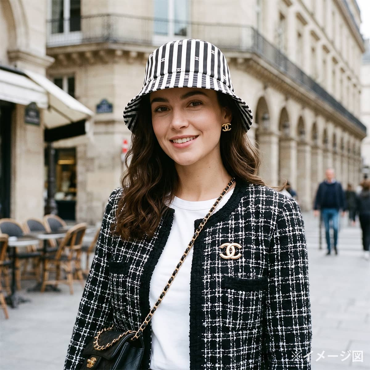 2024SS CHANEL hat Bucket hat COCO Beach striped #L Noir (Black)/Blanc (White) Nylon/Cotton AA9874[EXCELLENT][Authentic]