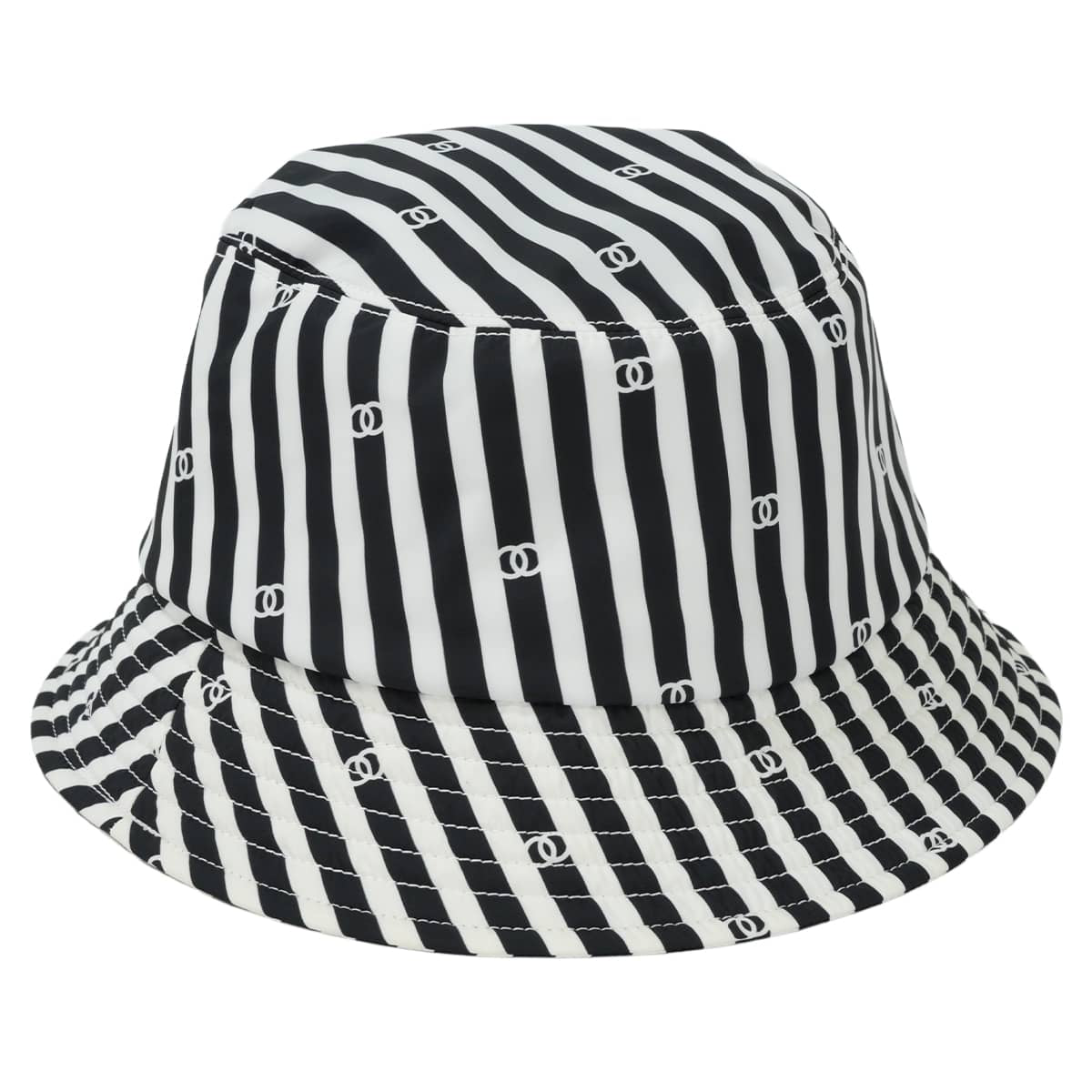2024SS CHANEL hat Bucket hat COCO Beach striped #L Noir (Black)/Blanc (White) Nylon/Cotton AA9874[EXCELLENT][Authentic]
