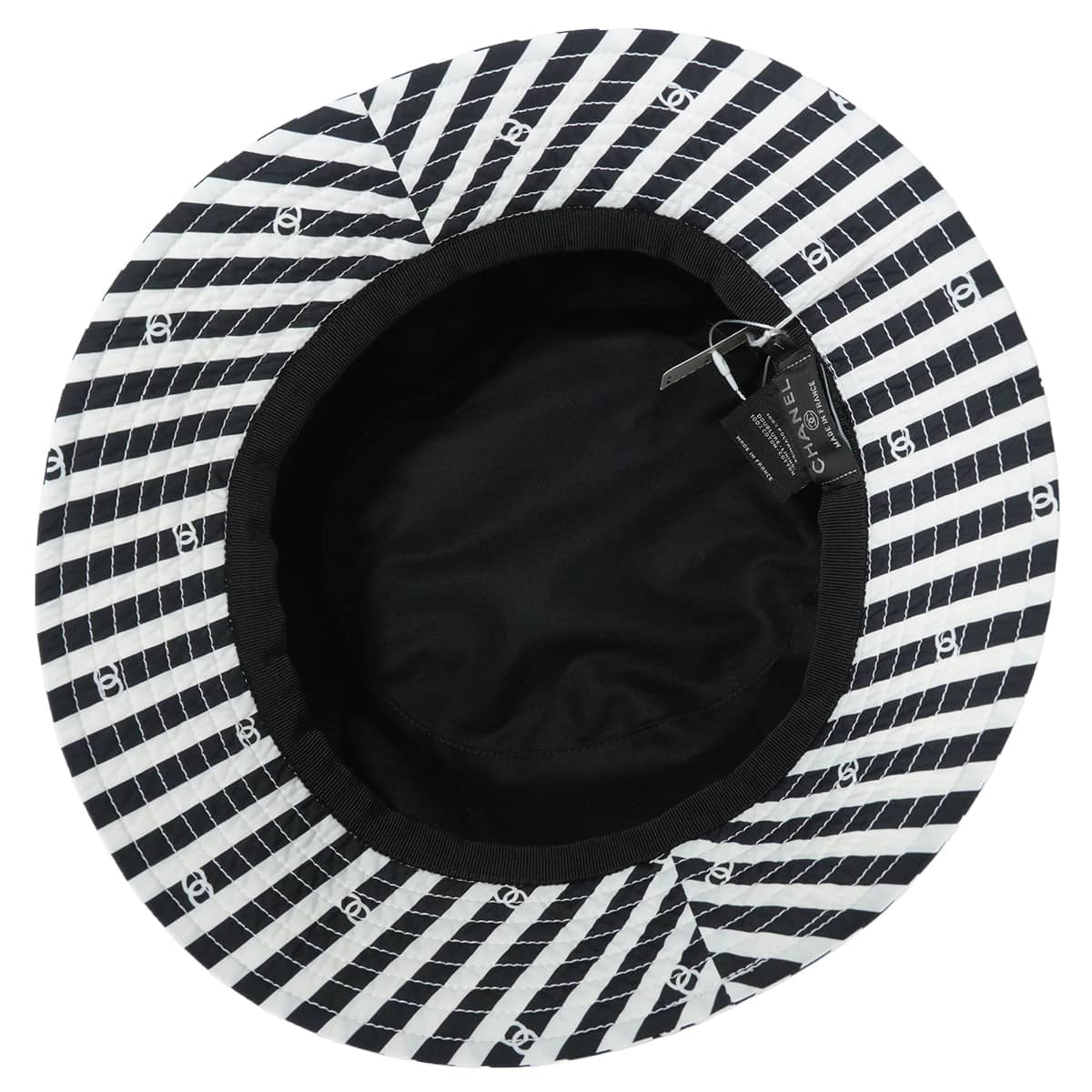 2024SS CHANEL hat Bucket hat COCO Beach striped #L Noir (Black)/Blanc (White) Nylon/Cotton AA9874[EXCELLENT][Authentic]