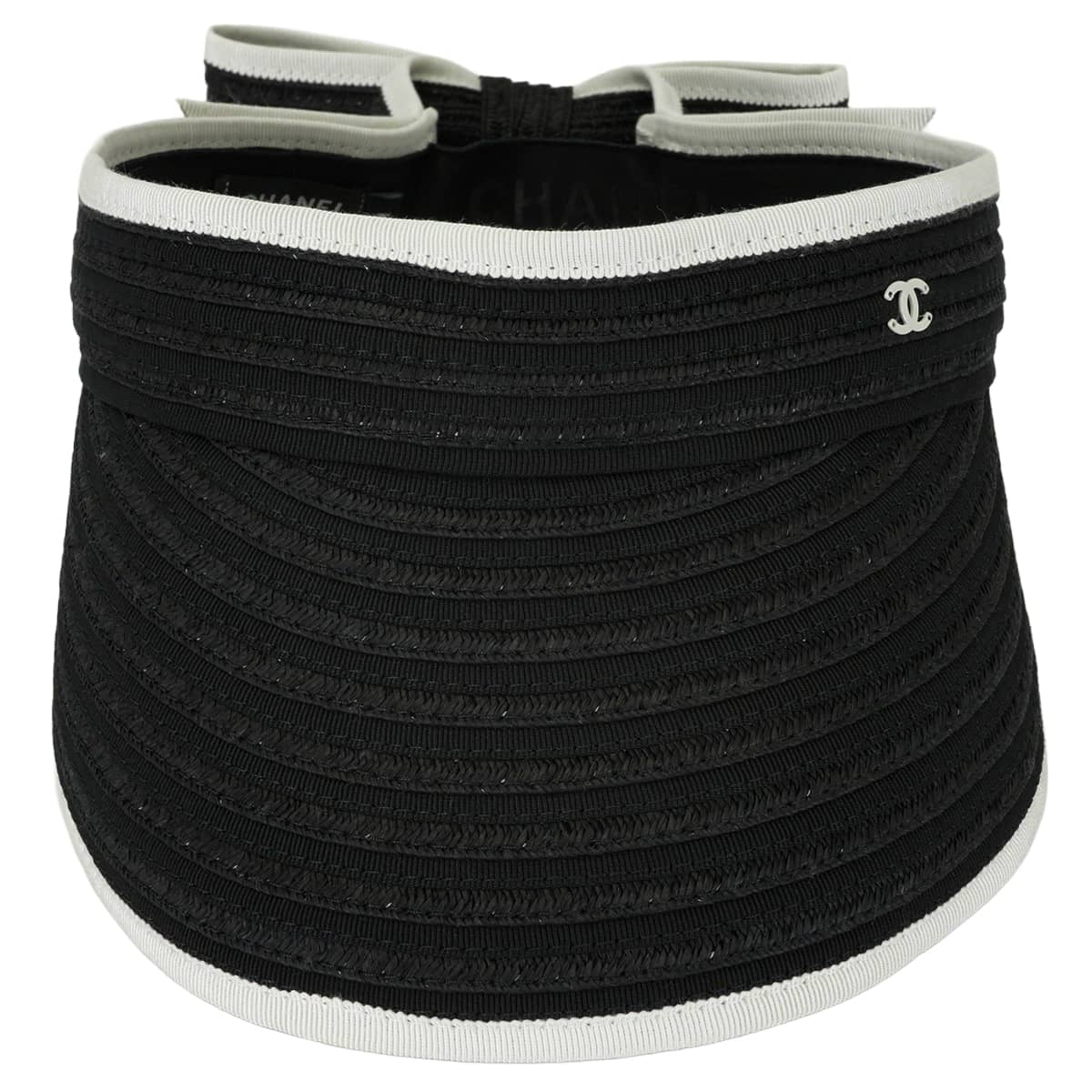 2022SS CHANEL Sun visor Hat COCO Mark Ribbon Two-Tone #M Noir (Black)/Blanc (White) Raffia AA8071[EXCELLENT][Authentic]