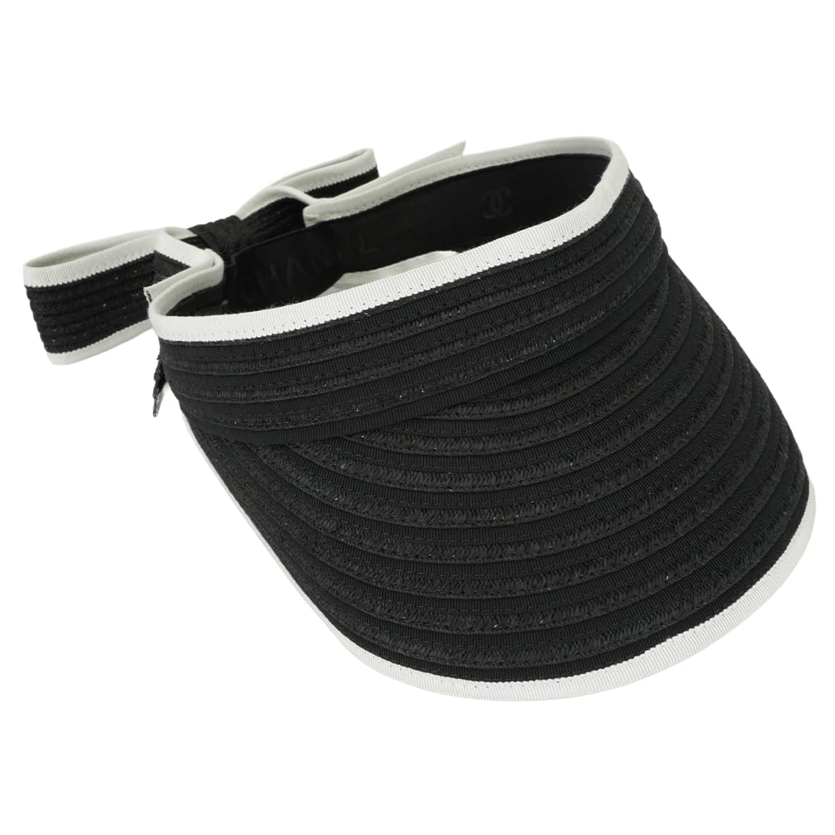 2022SS CHANEL Sun visor Hat COCO Mark Ribbon Two-Tone #M Noir (Black)/Blanc (White) Raffia AA8071[EXCELLENT][Authentic]