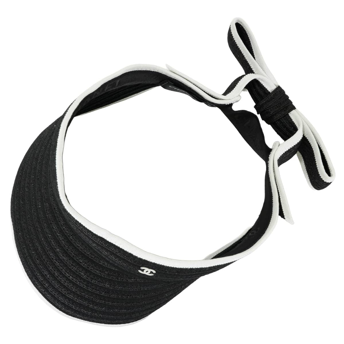 2022SS CHANEL Sun visor Hat COCO Mark Ribbon Two-Tone #M Noir (Black)/Blanc (White) Raffia AA8071[EXCELLENT][Authentic]