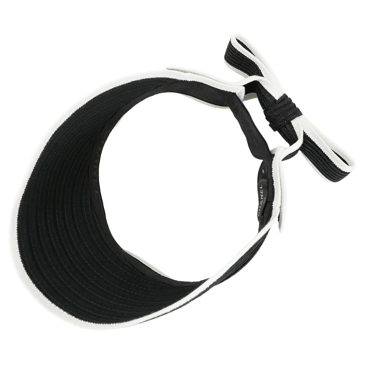 2022SS CHANEL Sun visor Hat COCO Mark Ribbon Two-Tone #M Noir (Black)/Blanc (White) Raffia AA8071[EXCELLENT][Authentic]