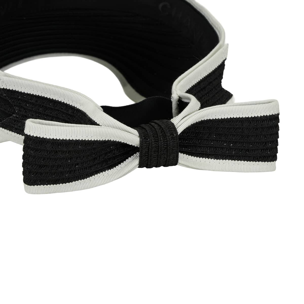 2022SS CHANEL Sun visor Hat COCO Mark Ribbon Two-Tone #M Noir (Black)/Blanc (White) Raffia AA8071[EXCELLENT][Authentic]