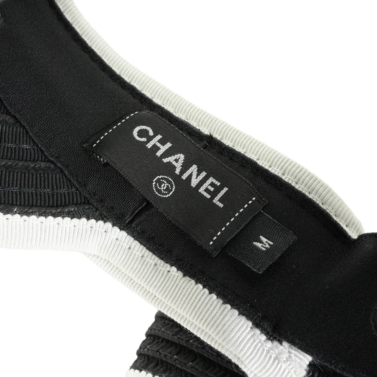 2022SS CHANEL Sun visor Hat COCO Mark Ribbon Two-Tone #M Noir (Black)/Blanc (White) Raffia AA8071[EXCELLENT][Authentic]