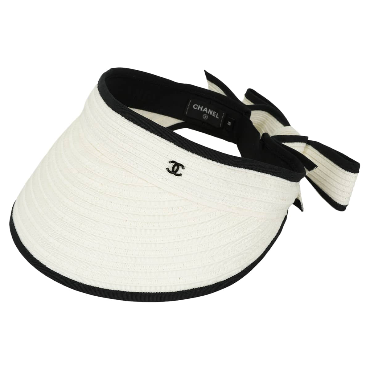 2022SS CHANEL Sun visor Hat COCO Mark Ribbon Two-Tone #M Blanc (White)/Noir (Black) Raffia AA8071[EXCELLENT][Authentic]