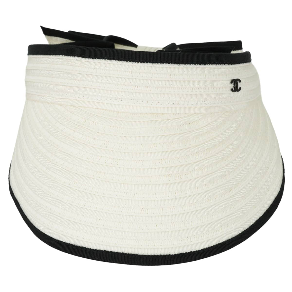 2022SS CHANEL Sun visor Hat COCO Mark Ribbon Two-Tone #M Blanc (White)/Noir (Black) Raffia AA8071[EXCELLENT][Authentic]